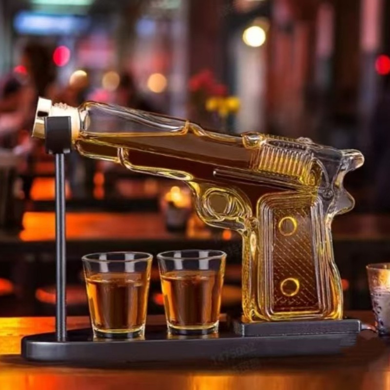 Glass Decanter Whiskey - ขวดแก้วทรงปืน Sandhawk สำหรับใส่เหล้าวิสกี้ วอดก้า พร้อมฝาปิดแบบงานฝีมือ สำหรับใช้ในบ้านหรือบาร์