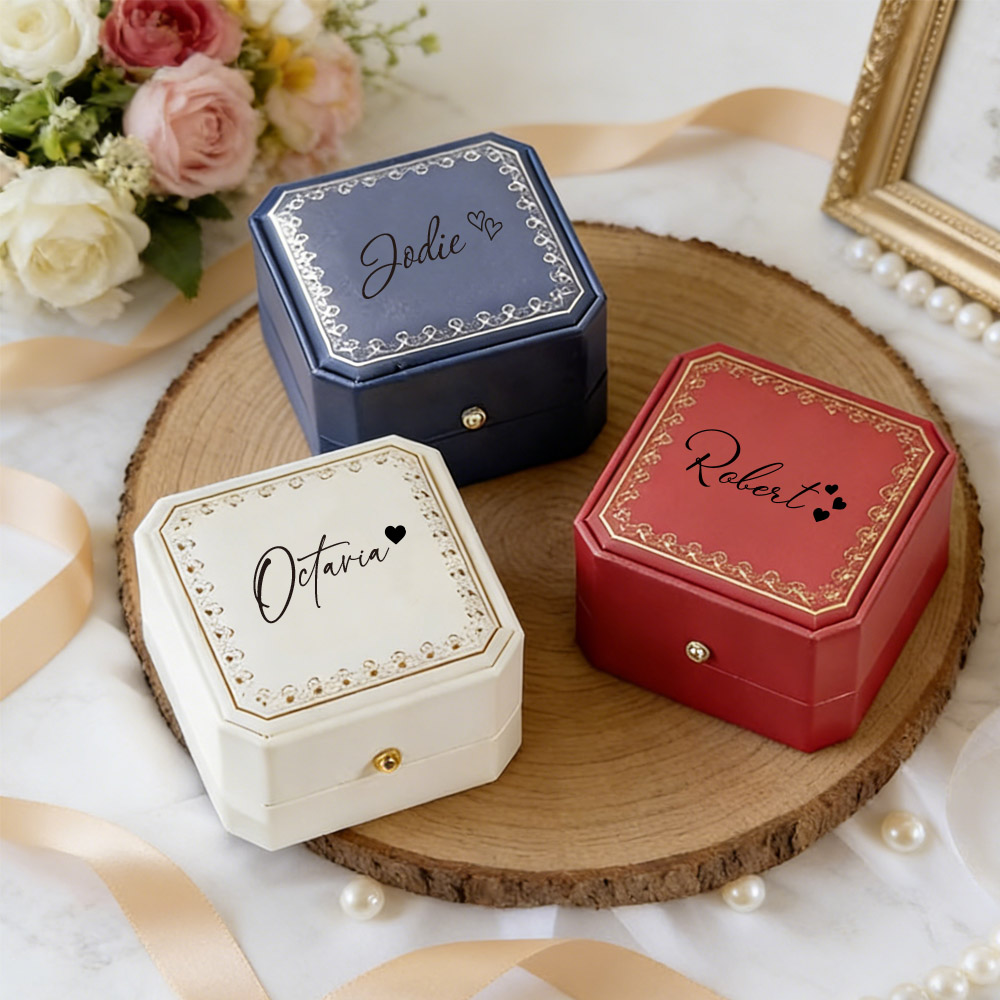 Velvet Jewelry Box - กล่องใส่แหวนหนังเทียมแบบสั่งทำ บุผ้ากำมะหยี่ สำหรับเก็บเครื่องประดับ ของขวัญสุดโรแมนติกสำหรับเจ้าสาว วันวาเลนไทน์ สำหรับเธอ