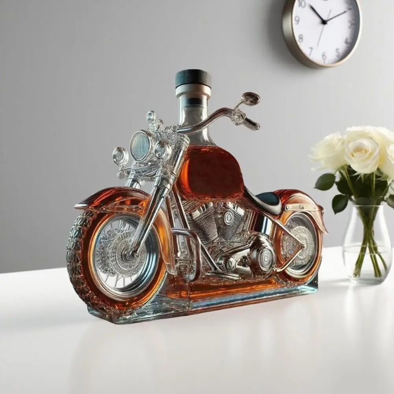 Glass Decanter Whiskey - ขวดเหล้าวิสกี้สไตล์มอเตอร์ไซค์, ขวดแก้วทำมือสำหรับวิสกี้และไวน์, ดีไซน์เครื่องยนต์มอเตอร์ไซค์แบบ 3 มิติ, สำหรับตกแต่งบาร์หรือโต๊ะทำงาน