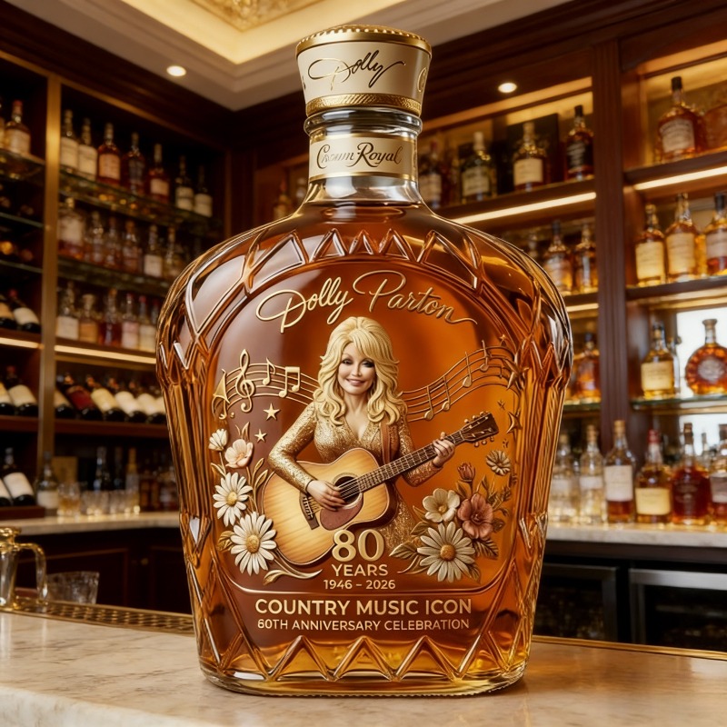 Glass Decanter Whiskey - ขวดเหล้าวิสกี้ธีมเพลงคันทรี่ระดับพรีเมียม ดอลลี่ พาร์ตัน ขวดแก้วใสทำมือ พร้อมลวดลายกีตาร์และดอกไม้