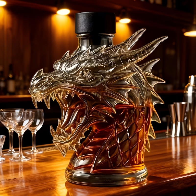 Glass Decanter Whiskey - ขวดเหล้ารูปหัวมังกร, ขวดวิสกี้ขนาด 10.14 ออนซ์ ขวดเหล้าแก้วดีไซน์ 3