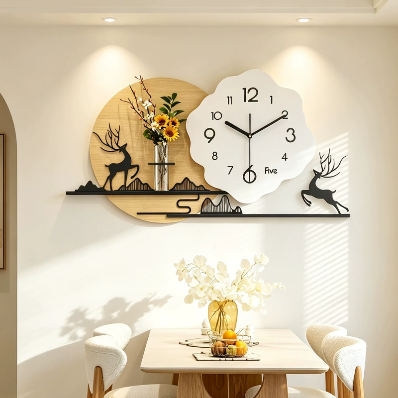 Luxury Lifestyle Watches - นาฬิกาแขวนผนังห้องนั่งเล่นสไตล์จีน แฟชั่นสวยงาม โมเดิร์น นาฬิกาแขวนผนังลายซีโนมอร์ฟ หรูหราสไตล์นอร์ดิก นาฬิกาแขวนผนัง