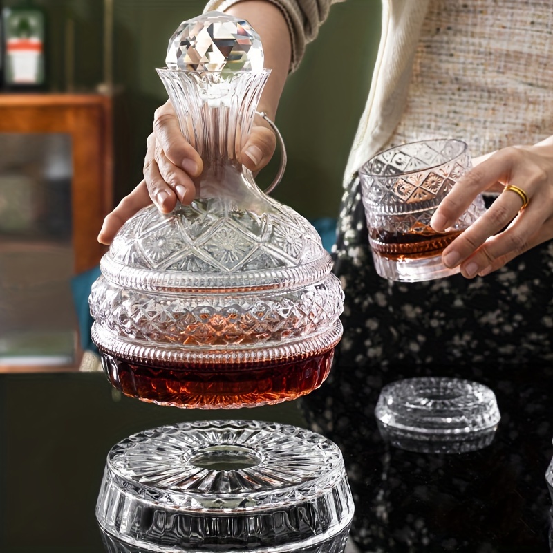 Glass Decanter Whiskey - ขวดเหล้าไวน์คริสตัลชุดขวดเหล้าไวน์แก้วทํามือหรูหรา - เครื่องเติมอากาศไวน์แบบหมุน, โถวิสกี้แบบหมุนได้