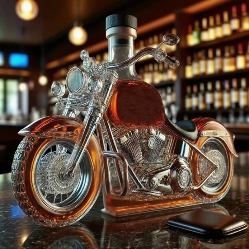 Glass Decanter Whiskey - ขวดเหล้าวิสกี้สไตล์มอเตอร์ไซค์, ขวดแก้วทำมือสำหรับวิสกี้และไวน์, ดีไซน์เครื่องยนต์มอเตอร์ไซค์แบบ 3 มิติ, สำหรับตกแต่งบาร์หรือโต๊ะทำงาน