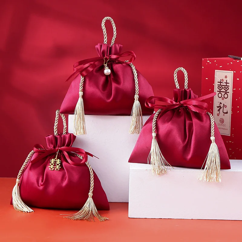 Velvet Jewelry Box - ถุงผ้าไหมกำมะหยี่แบบผูกเชือกหรูหรา10ชิ้นถุงซานตาสำหรับเครื่องประดับกล่องลูกกวาดแต่งงานพร้อมสายมุกตกแต่งถุงโปรดปราน