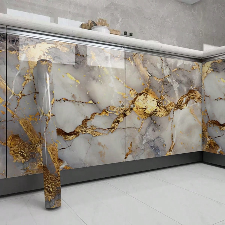 Luxury Lifestyle Wallpaper - วอลเปเปอร์ลายหินอ่อนกันน้ำแบบม้วน 1 ม้วน, วัสดุหนาติดผนังอย่างดี สติ๊กเกอร์ติดผนังสำหรับตกแต่งผนัง