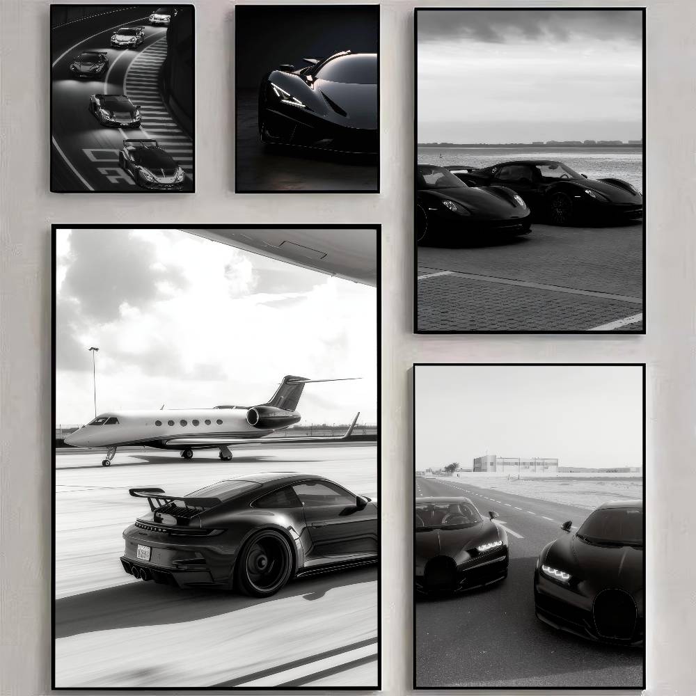 Luxury Lifestyle Wallpaper - รถสปอร์ตสีดำสุดหรู ภาพพิมพ์และโปสเตอร์คุณภาพดี โปสเตอร์คุณภาพ HD ภาพวาดศิลปะติดผนัง ตกแต่งบ้านสำหรับห้องทำงาน