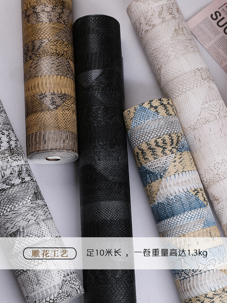 Luxury Lifestyle Wallpaper - วอลเปเปอร์ลายหนังงูตกแต่งบ้านหรูหรา วอลเปเปอร์ลายสัตว์ วอลเปเปอร์ลายเรขาคณิตรูปสี่เหลี่ยมขนมเปียกปูน สำหรับห้องนั่งเล่น ห้องนอน